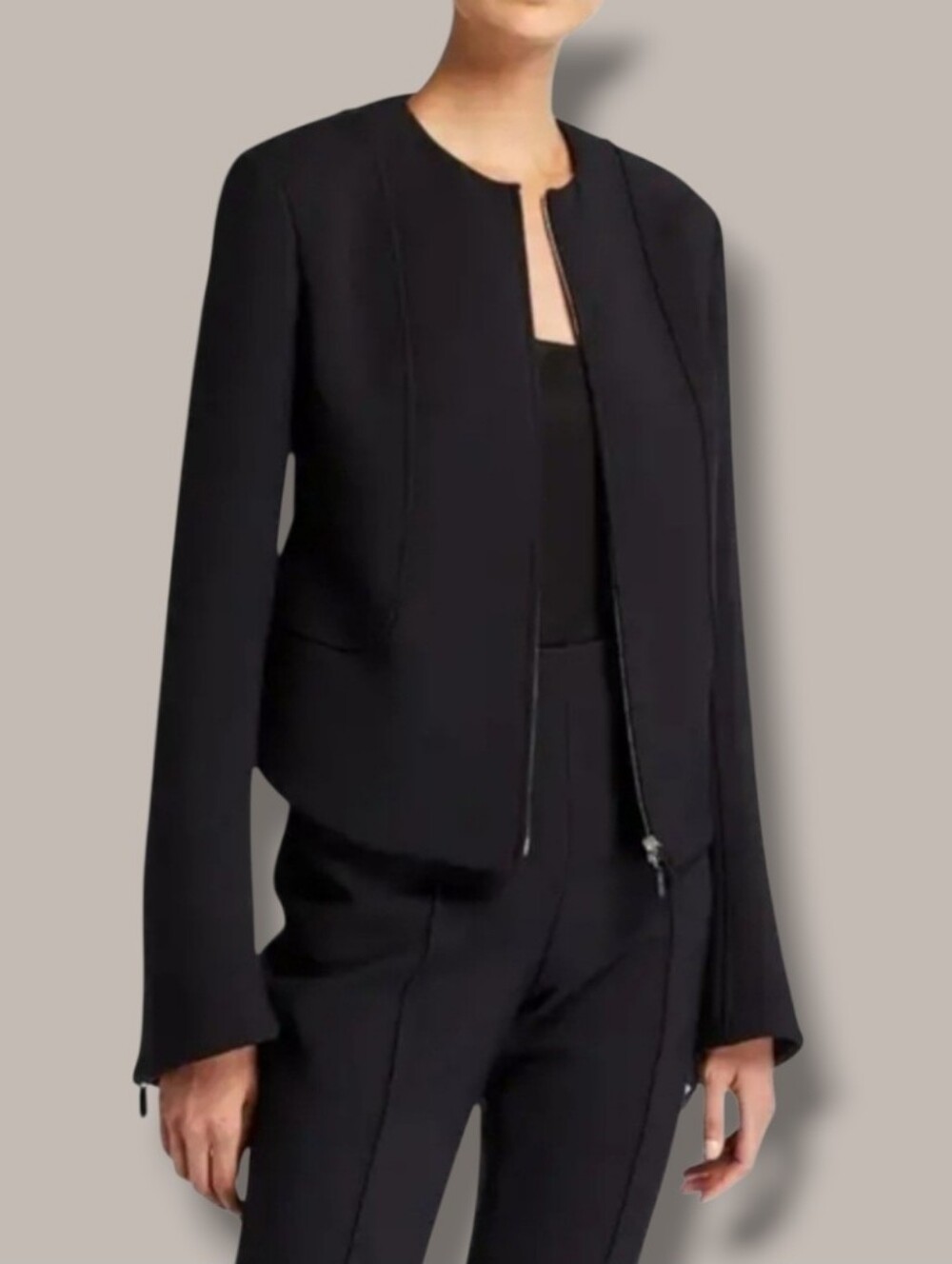 LIKE NEW The Row Saori Technical Stretch Full Zip Twill Jacket in black, SIZE 8